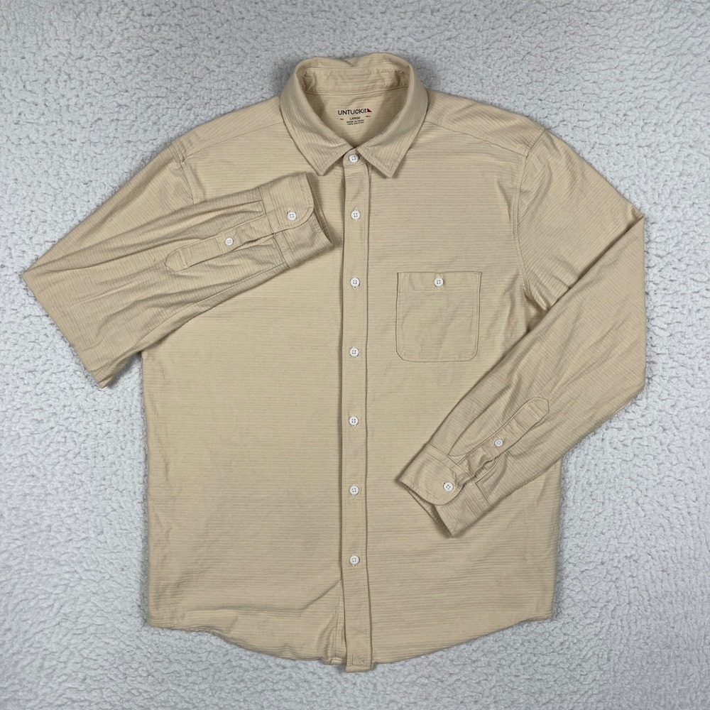 UNTUCKit Button Down Shirt Mens‎ Large Tan Textured Cotton Long Sleeve Casual